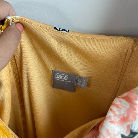 ASOS off the shoulder yellow floral body con midi dress size 24 wedding guest - Picture 5 of 6